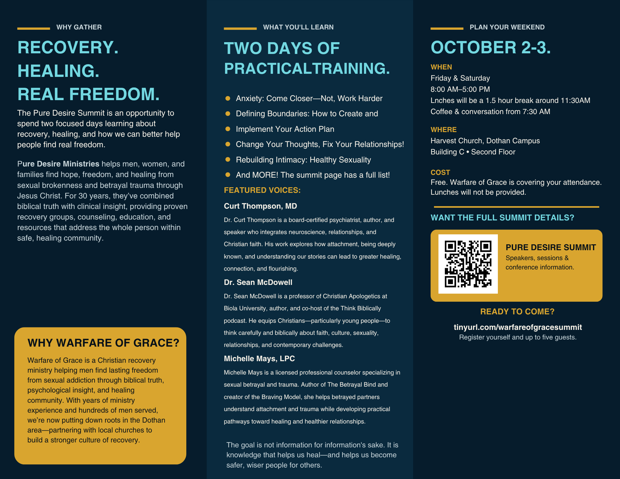 Summit Brochure Back Page A Tri Fold Brochure about the pure desire Summit coming in October of 2026